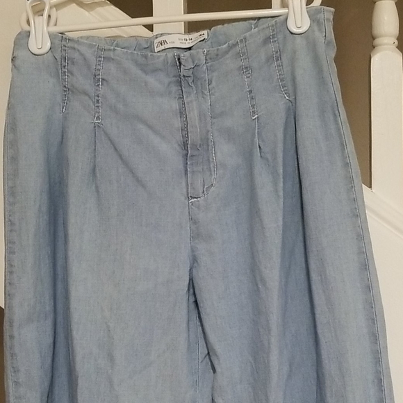 ⛔️SOLD⛔️Zara L Blue chambray wide leg pants - Picture 2 of 4